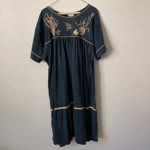 Vintage seashell black dress mumu caftan